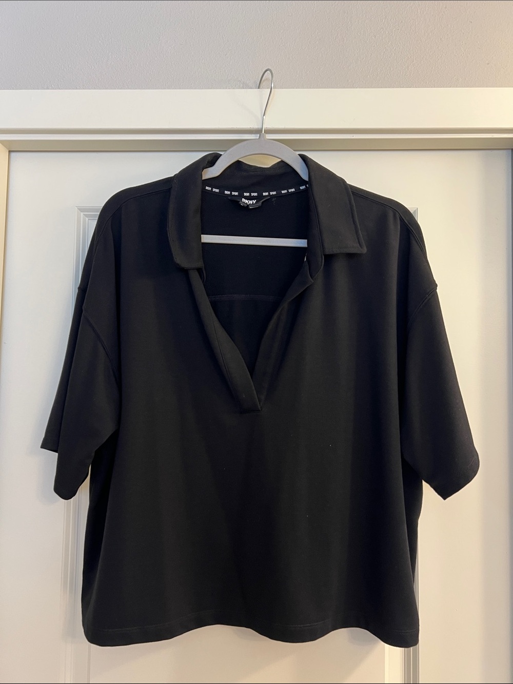 Dkny Black Short-Sleeve Button-Down Polo Blouse